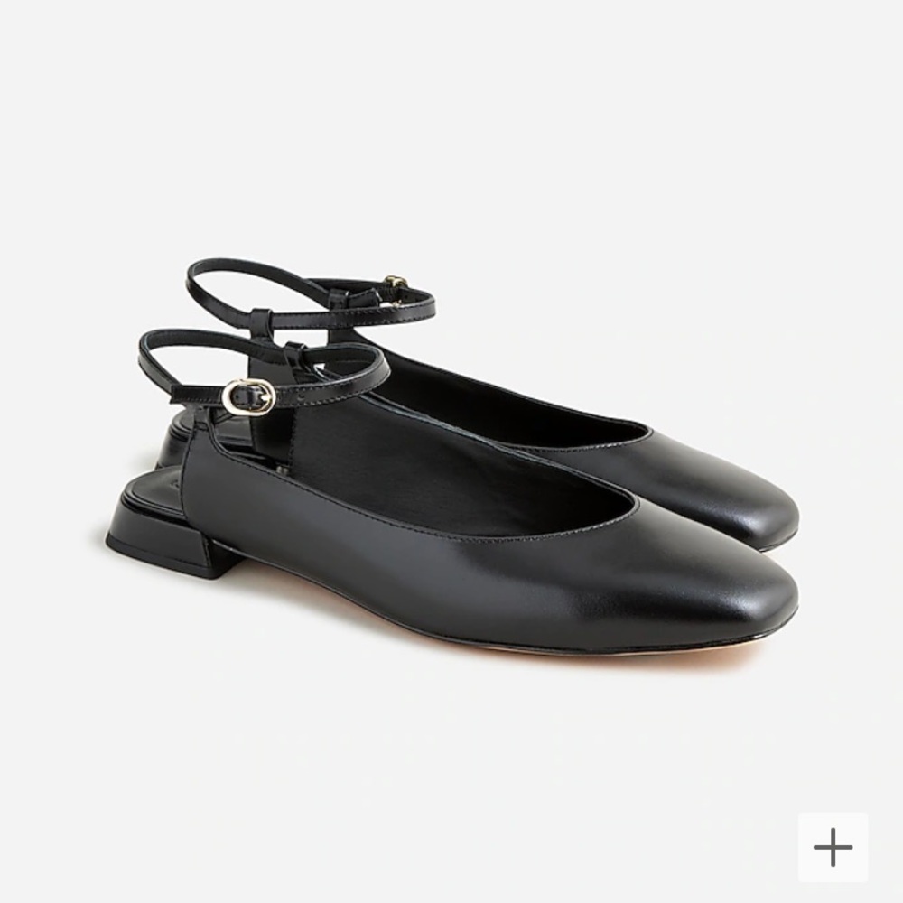 Black ankle strap flats in leather *Unworn*